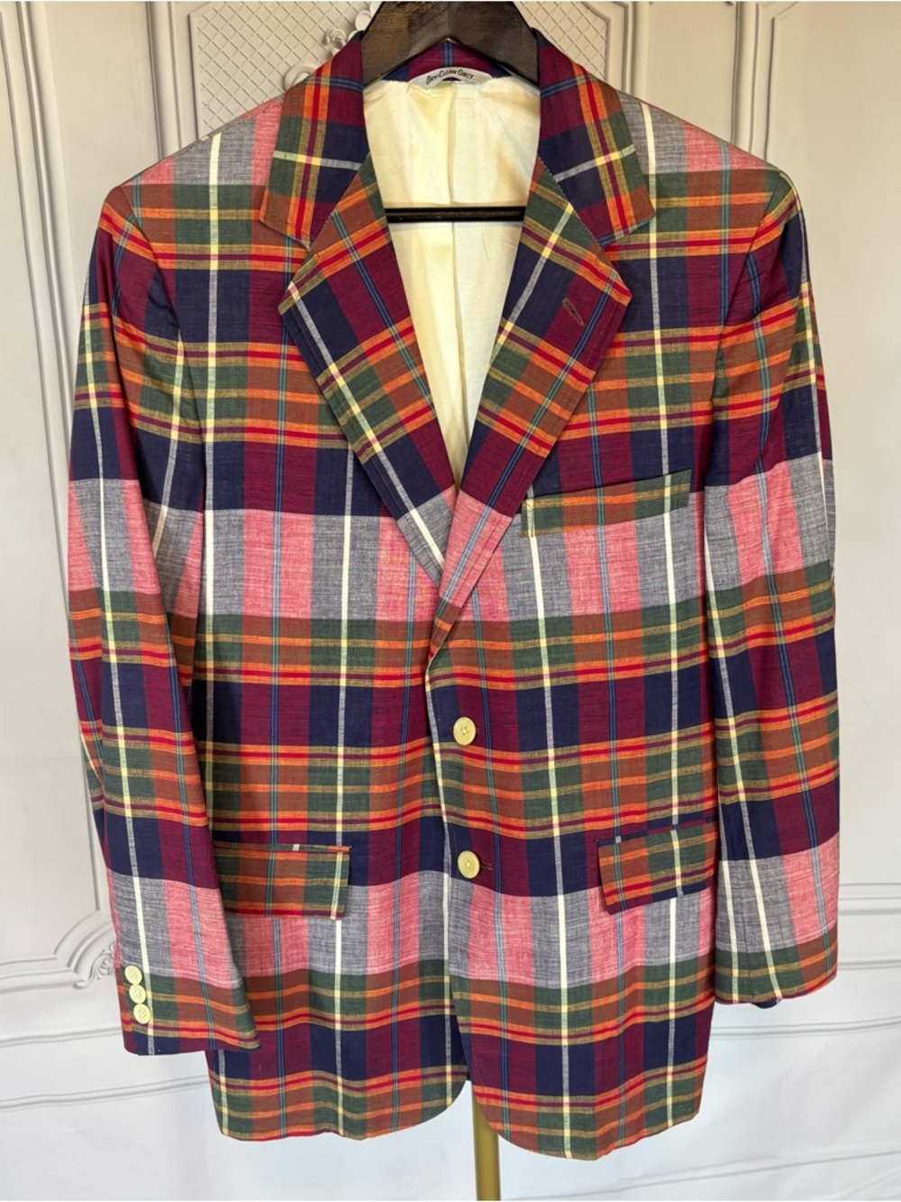 Vintage Blazer Sports Coat Size 40R Rare Colorful Plaid Lightweight Knit Preppy